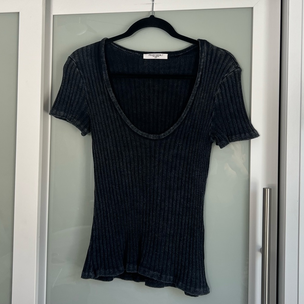 196 - Project Social T Ribbed Scoop Neck Short Sleeve Top